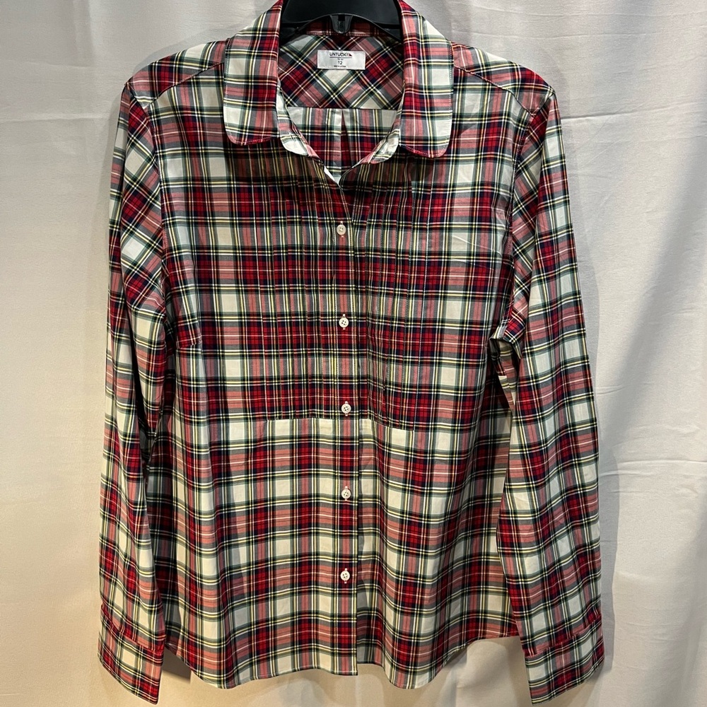 UNTUCKit for Her Belinda Long Sleeve Button Down Tartan Tuxedo Pleating Size 12